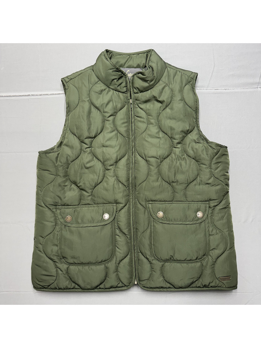 Natural Reflections Womens Quilted Puffer Vest L Olive Green Full Zip Gorpcore
